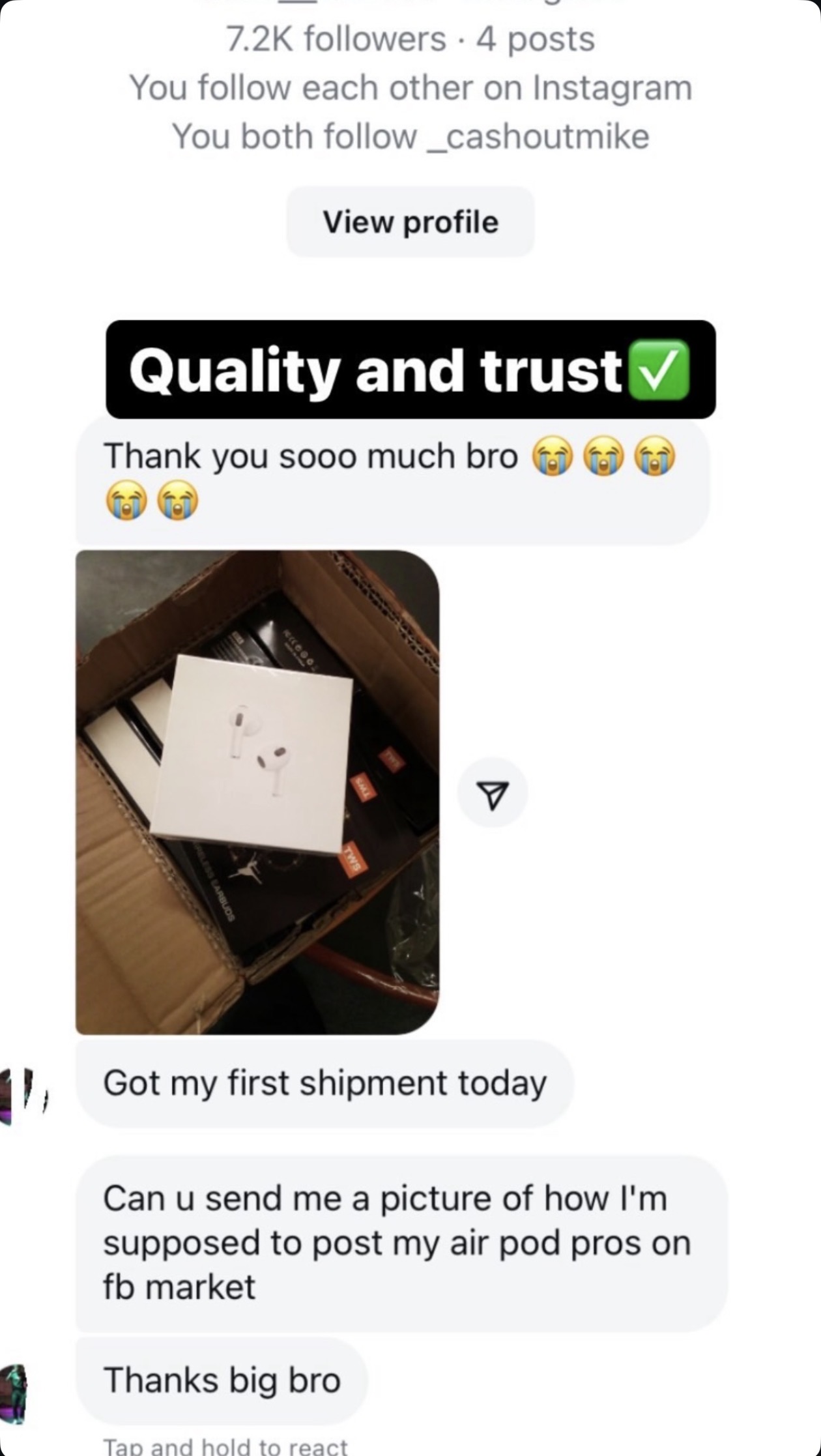 Quality and trust - AirPods shipment received