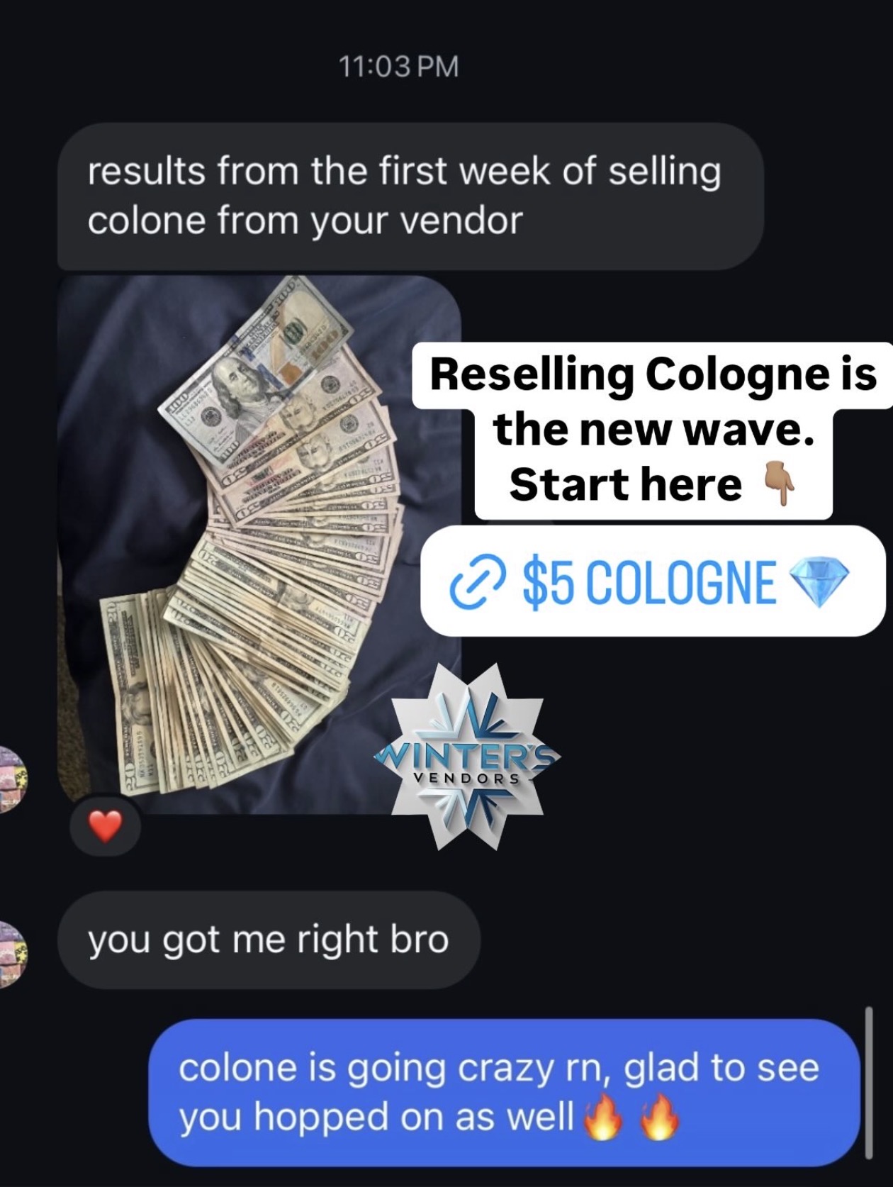 First week cologne reselling results - cash earnings